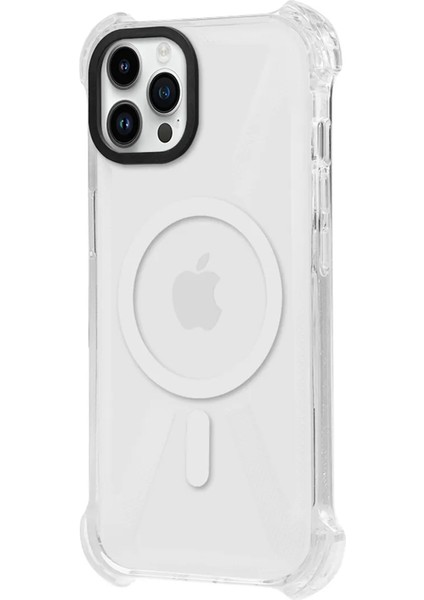 Apple iPhone 12 Pro Magsafe Kablosuz Şarj Özellikli Mıknatıslı Şeffaf Beyaz Renkli Kılıf