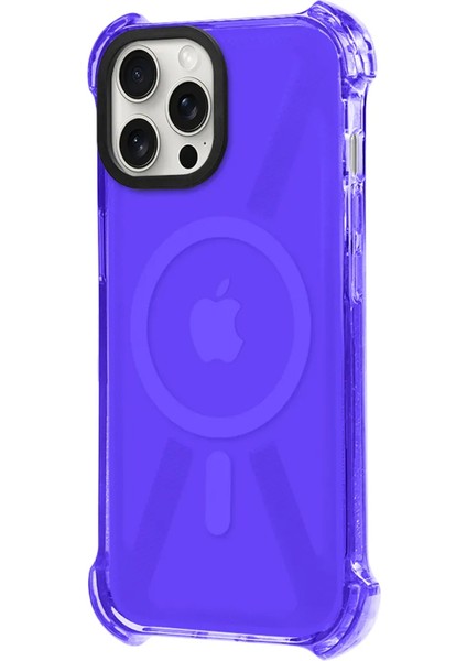 Apple iPhone 14 Pro Max Magsafe Kablosuz Şarj Özellikli Mıknatıslı Şeffaf Mor Renkli Kılıf