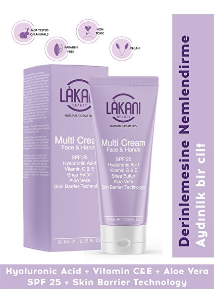 Beauty Multi Cream El ve Yüz Nemlendirici Güneş Koruyucu Onarıcı Yenileyici Aydınlatıcı 60ML