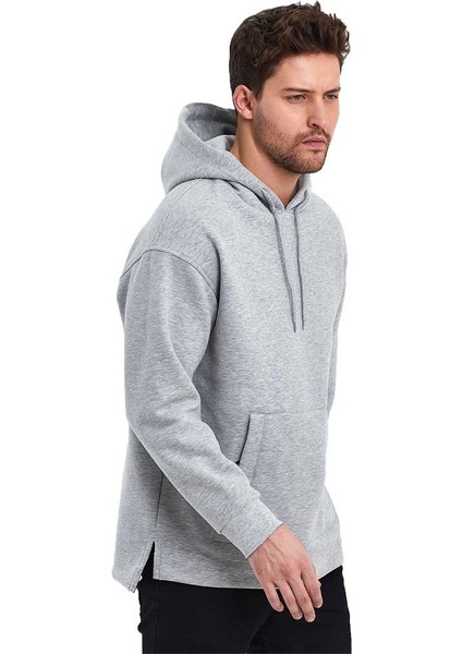 Kapüşonlu Oversize Kanguru Cep Şardonlu 3 Iplik Erkek Sweatshirt
