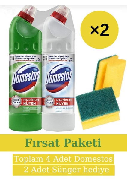 Dağ Esintisi & Domestos Kar Beyaz Çamaşır Suyu 4X806ML 2 Adet Bulaşık Süngeri