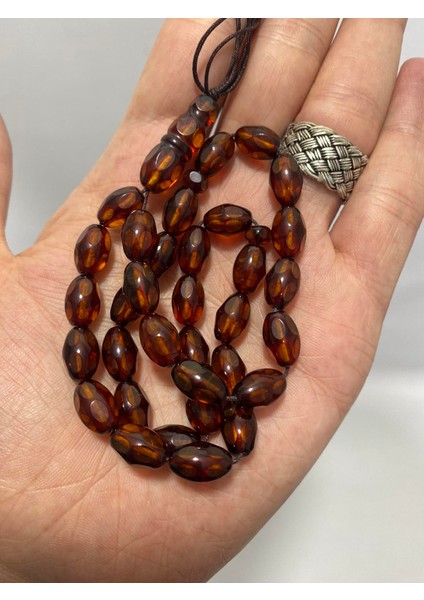 Faset Kesim Doğal Kaya Damla Kehribar Tesbih 33LÜK 14,70 Gram