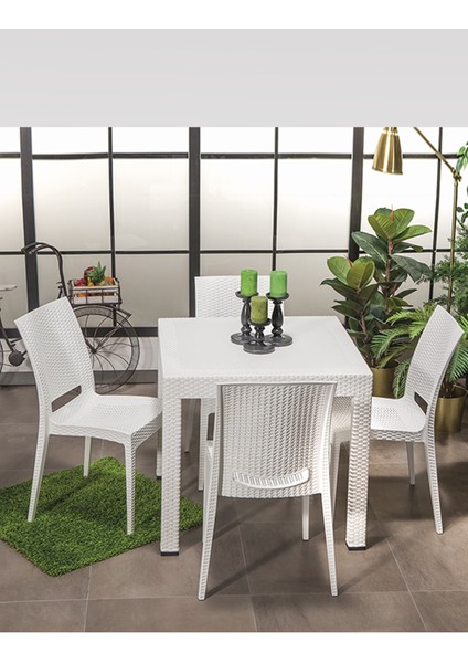 Rattan Home Bahçe Balkon Masa Takımı-Beyaz