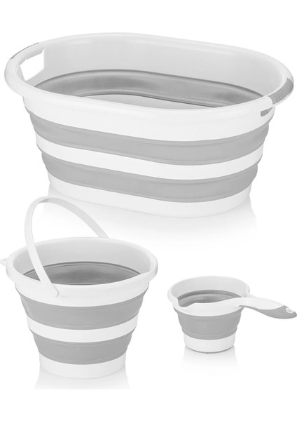 Keçe Kapaklı Çok Amaçlı Çamaşır Sepeti Gri 4'lü Set 25X40X60CM-25LT Çamaşır Selesi-Su Kovası-Maşrapa modelleri