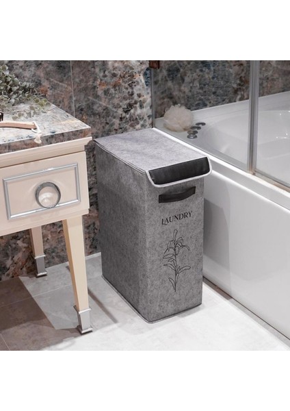 Keçe Kapaklı Çok Amaçlı Çamaşır Sepeti Gri 4'lü Set 25X40X60CM-25LT Çamaşır Selesi-Su Kovası-Maşrapa fırsatları