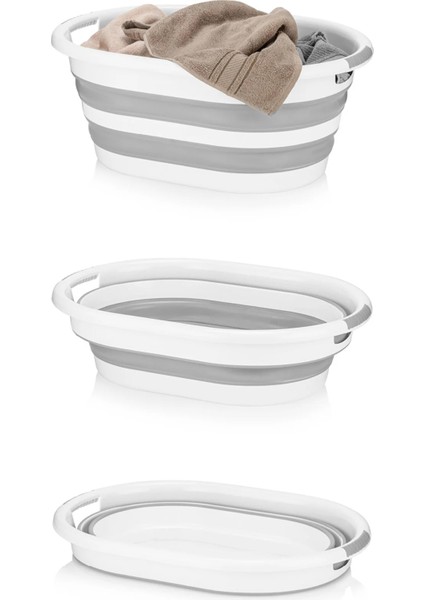 Kapaklı Keçe Kirli Çamaşır Sepeti Katlanır Saklama Selesi 2li Set Gri 25X40X60CM-25LT Çamaşır Selesi modelleri