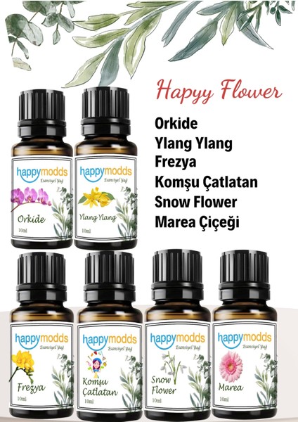 Happymodds,eko Paket,orkide,ylang Ylang,frezya Çiçeği,komşu Çatlatan,snow Flower,marea Uçucu Yağ 10ML Happy Flower