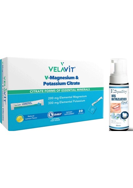 V-Magnesium Potassium Citrate Takviye Edici Gıda 20 Saşe- Diş Beyazlatıcı Köpük