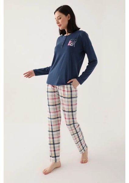 Uzun Kol Ekoseli Kadın Pijama Takım 2650 modelleri
