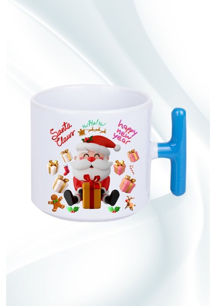 Noel Baba Happy Christmas Baskılı T Saplı Kupa Bardak Porselen Çay Kahve Fincanı