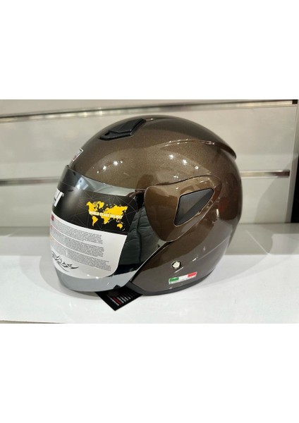 Kask SW-733 Yarım Aynalı Camlı Kahverengi