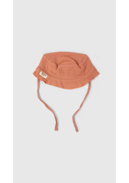 Müslin Bucket Bağcıklı Şapka Mercan Rengi