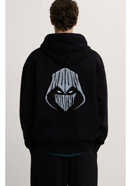 Moon Knight Ön ve Sırt Baskılı 3ip Kalın Kumaş Kapüşonlu Sweatshirt