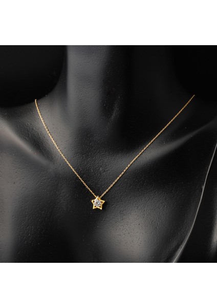 Yıldız Tektaşlı Kolye Küpeli 22 Ayar Altın Set modelleri