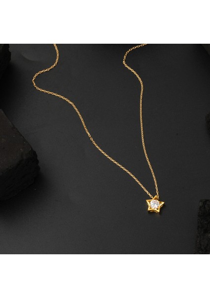 Yıldız Tektaşlı Kolye Küpeli 22 Ayar Altın Set fırsatları