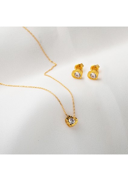 Kalp Tek Taşlı 22 Ayar Altın Takı Seti fiyatları