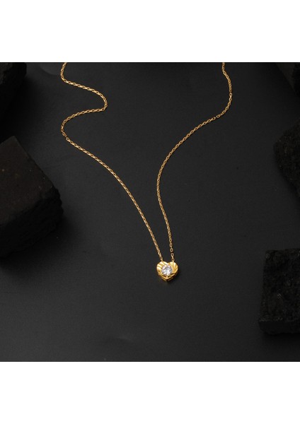 Kalp Tek Taşlı 22 Ayar Altın Takı Seti fırsatları