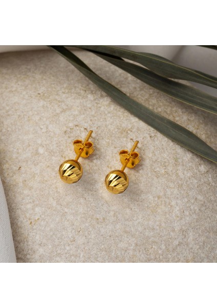 Kalemli 22 Ayar Top Altın Küpe 6 mm Küpe modelleri