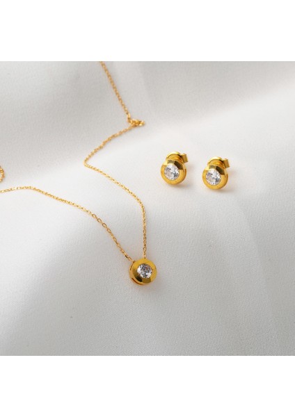 Tek Taşlı Kolye Küpeli 22 Ayar Altın Takı Seti fiyatları