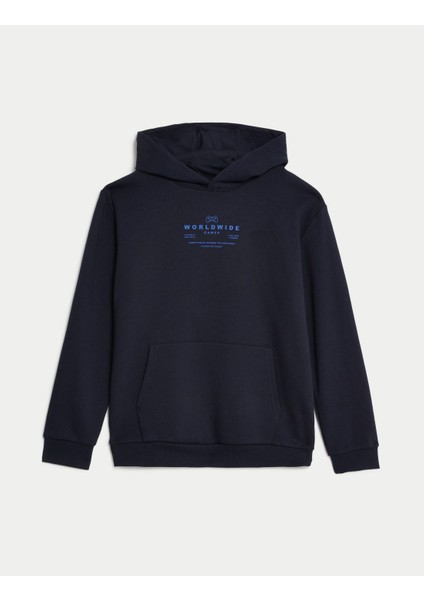 Slogan Desenli Kapüşonlu Sweatshirt