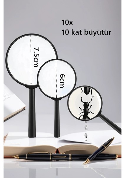 10 x Büyüteç 6 ve 7 5 cm 2'li Set modelleri