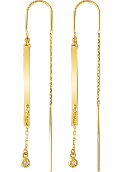 14 Ayar Altın Plaka Zincir Sallantılı Küpe