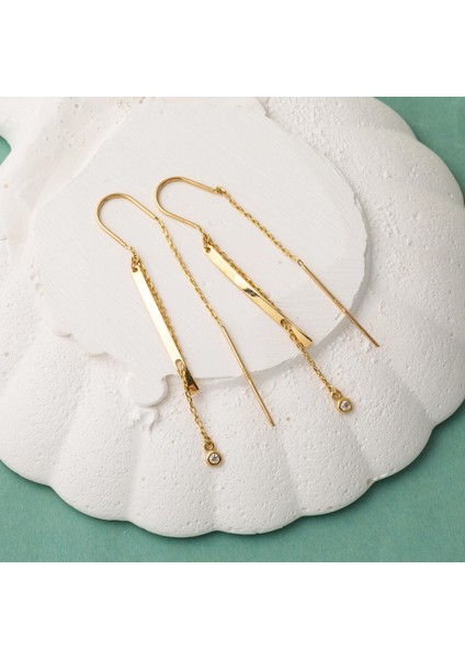 14 Ayar Altın Plaka Zincir Sallantılı Küpe fiyatları