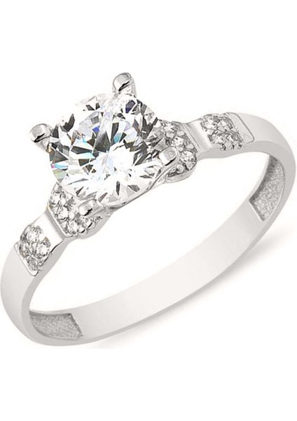 Tek Taş 14 Ayar Beyaz Altın Yüzük