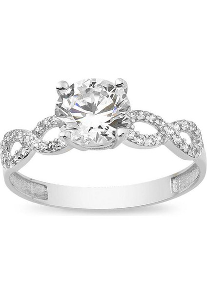 Sonsuzluklu Tektaş 14 Ayar Beyaz Altın Yüzük