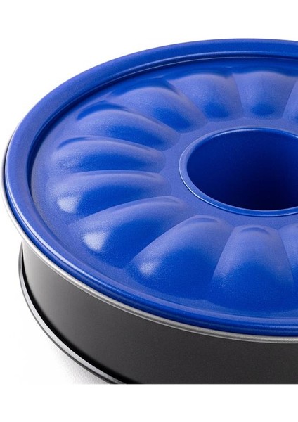 Mavi-Sılver Tabanlı Kelepçeli Tüplü Yuvarlak Kek Kalıbı 28CM