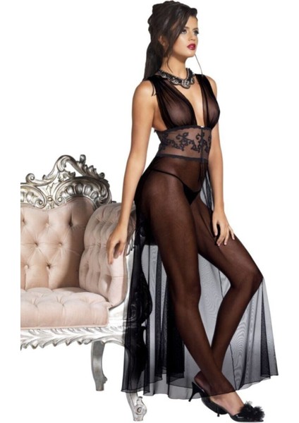 Gögüs Bölgesi Özel Dantel Işlemeli Uzun Tül Kadın Gecelik Siyah fiyatları