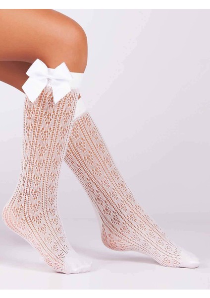 Orietta Daymod Fiyonk Aksesuarlı 120 Den Çocuk Dizaltı Çorap 2 5 Yaş Beyaz