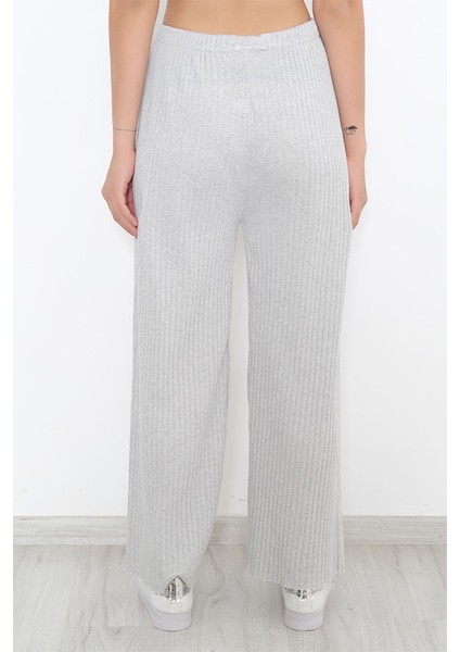 Yüksek Bel Yumuşacık Fitilli Beli Lastikli Günlük Rahat Kadın Pantolon Açık Gri indirimleri