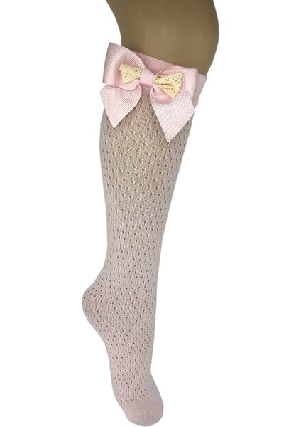 Romina Kurdele Aksesuarlı Çocuk Dizaltı Çorap Pembe