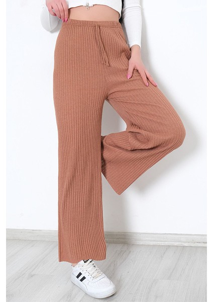 Yüksek Bel Yumuşacık Fitilli Beli Lastikli Günlük Rahat Kadın Pantolon Yavruağzı fiyatları