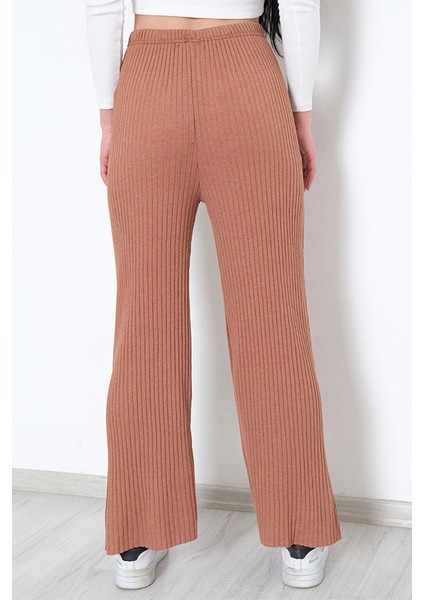 Yüksek Bel Yumuşacık Fitilli Beli Lastikli Günlük Rahat Kadın Pantolon Yavruağzı indirimleri