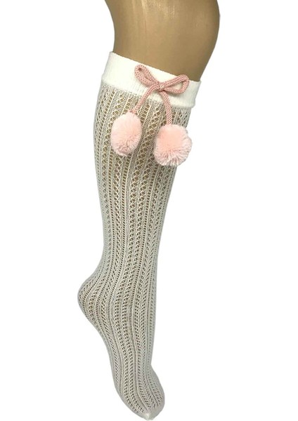 Peri Ponpon Aksesuarlı Çocuk Dizaltı Çorap 6 12 Yaş