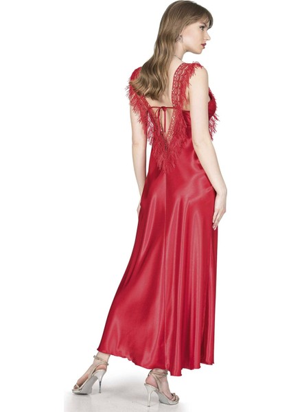 Ince Ip Askılı Saten Kırmızı Kadın Gecelik Sabahlık fiyatları