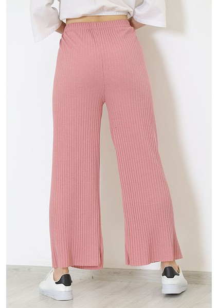 Yüksek Bel Yumuşacık Fitilli Beli Lastikli Günlük Rahat Kadın Pantolon Pembe indirimleri