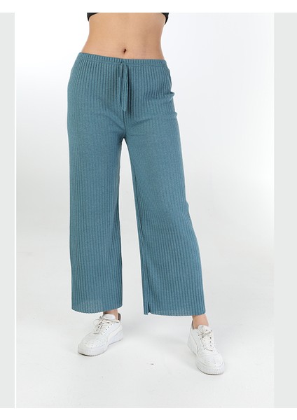 Yüksek Bel Yumuşacık Fitilli Beli Lastikli Günlük Rahat Kadın Pantolon Yeşil modelleri