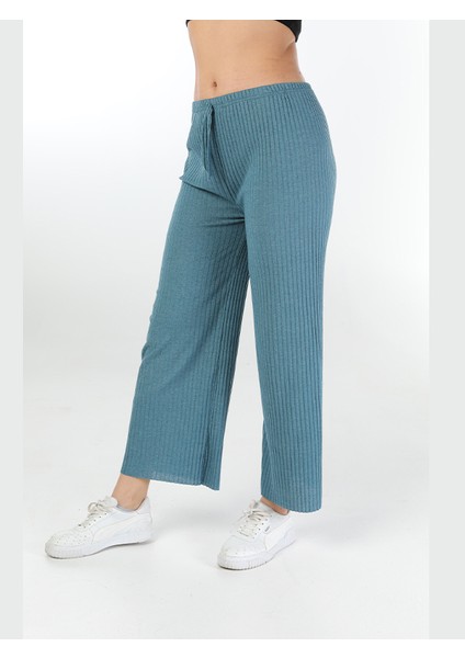 Yüksek Bel Yumuşacık Fitilli Beli Lastikli Günlük Rahat Kadın Pantolon Yeşil fırsatları