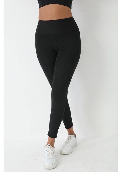 Siyah Cepli Yüksek Bel Ektsra Toparlayıcı Geniş Bel Tam Boy Sıkılaştırıcı Spor Tayt 1037 fiyatları