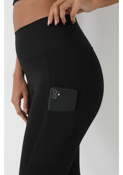 Siyah Cepli Yüksek Bel Ektsra Toparlayıcı Geniş Bel Tam Boy Sıkılaştırıcı Spor Tayt 1037 fırsatları