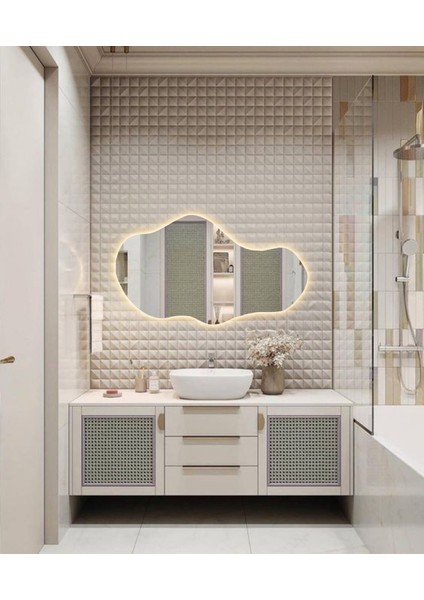 LED Işıklı Asimetrik Model Dekoratif Duvar Aynası, Modern Eşsiz Ayna, Ayna Duvar Dekorasyon Ürünü modelleri