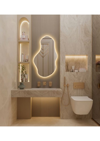 LED Işıklı Asimetrik Model Dekoratif Duvar Aynası, Modern Eşsiz Ayna, Ayna Duvar Dekorasyon Ürünü fırsatları