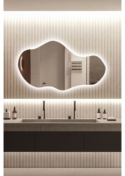 LED Işıklı Asimetrik Model Dekoratif Duvar Aynası, Modern Eşsiz Ayna, Ayna Duvar Dekorasyon Ürünü