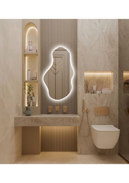 LED Işıklı Asimetrik Model Dekoratif Duvar Aynası, Modern Eşsiz Ayna, Ayna Duvar Dekorasyon Ürünü modelleri