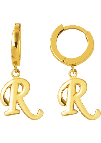 R Harfi Halka Sallantılı 14 Ayar Altın Küpe