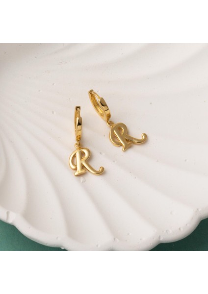 R Harfi Halka Sallantılı 14 Ayar Altın Küpe modelleri