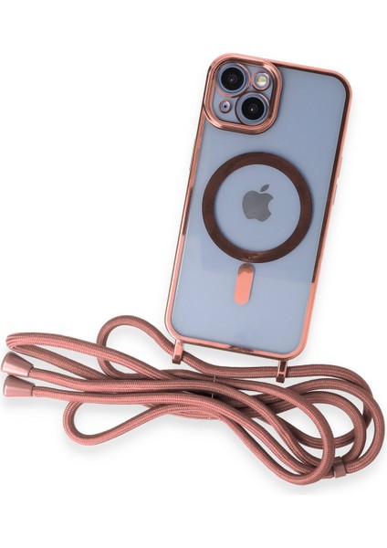 iPhone 13 Kılıf Boyun ve Omuz Ip Askılı Kablosuz Şarj Uyumlu 1.kalite - Pembe